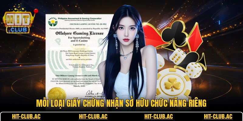 Mỗi loại giấy chứng nhận sở hữu chức năng riêng